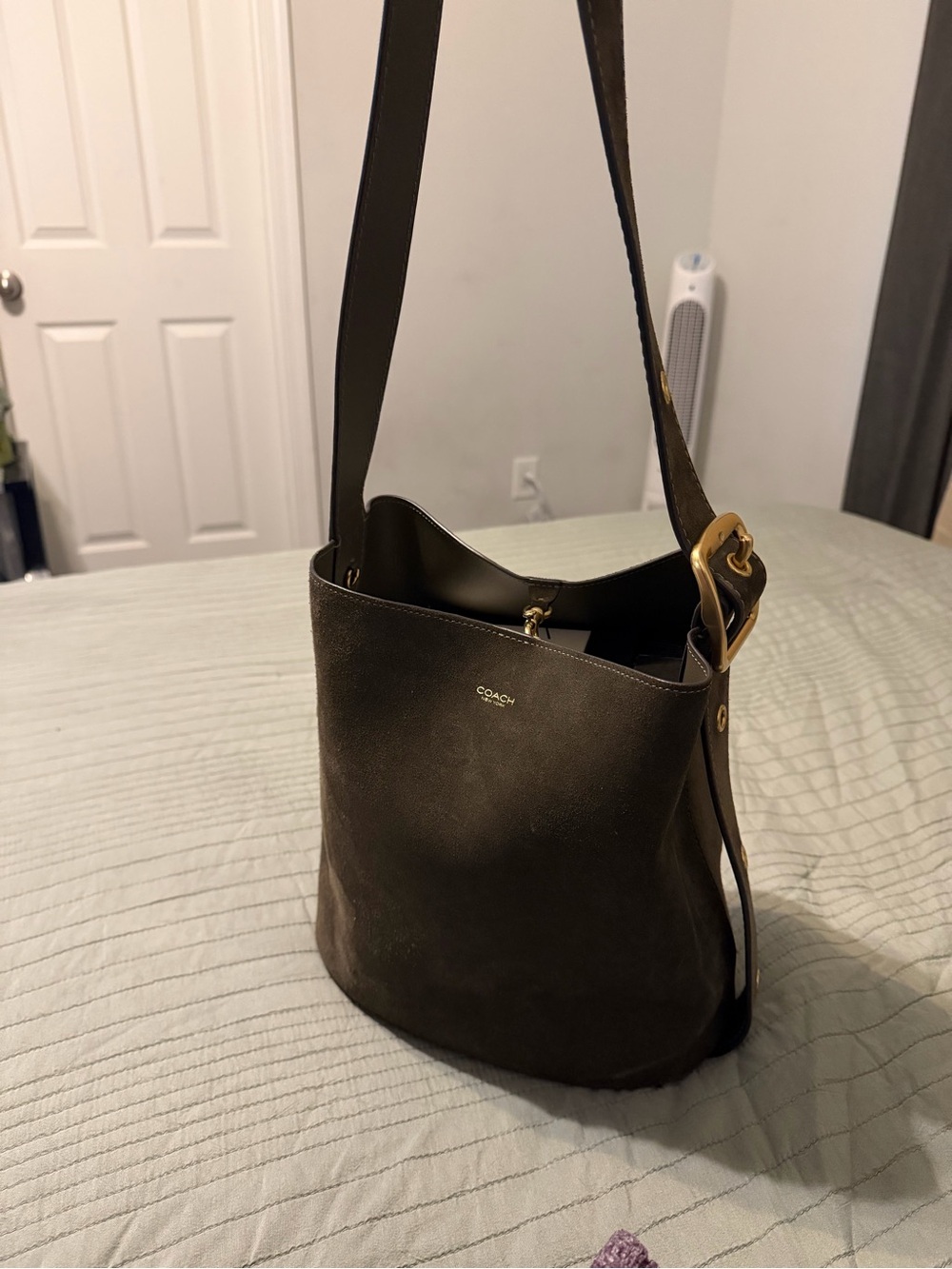 Coach Olive Green Leather Shoulder Tote with Wristlet - Picture 3 of 6